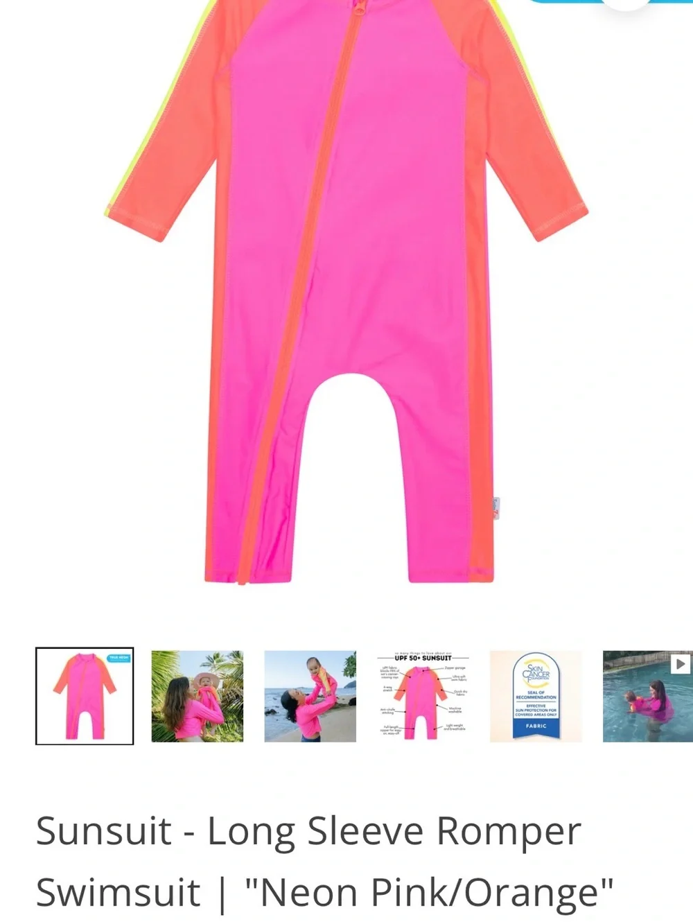 Neon Pink + Orange Zip Front Rash Guard One-Piece NEW